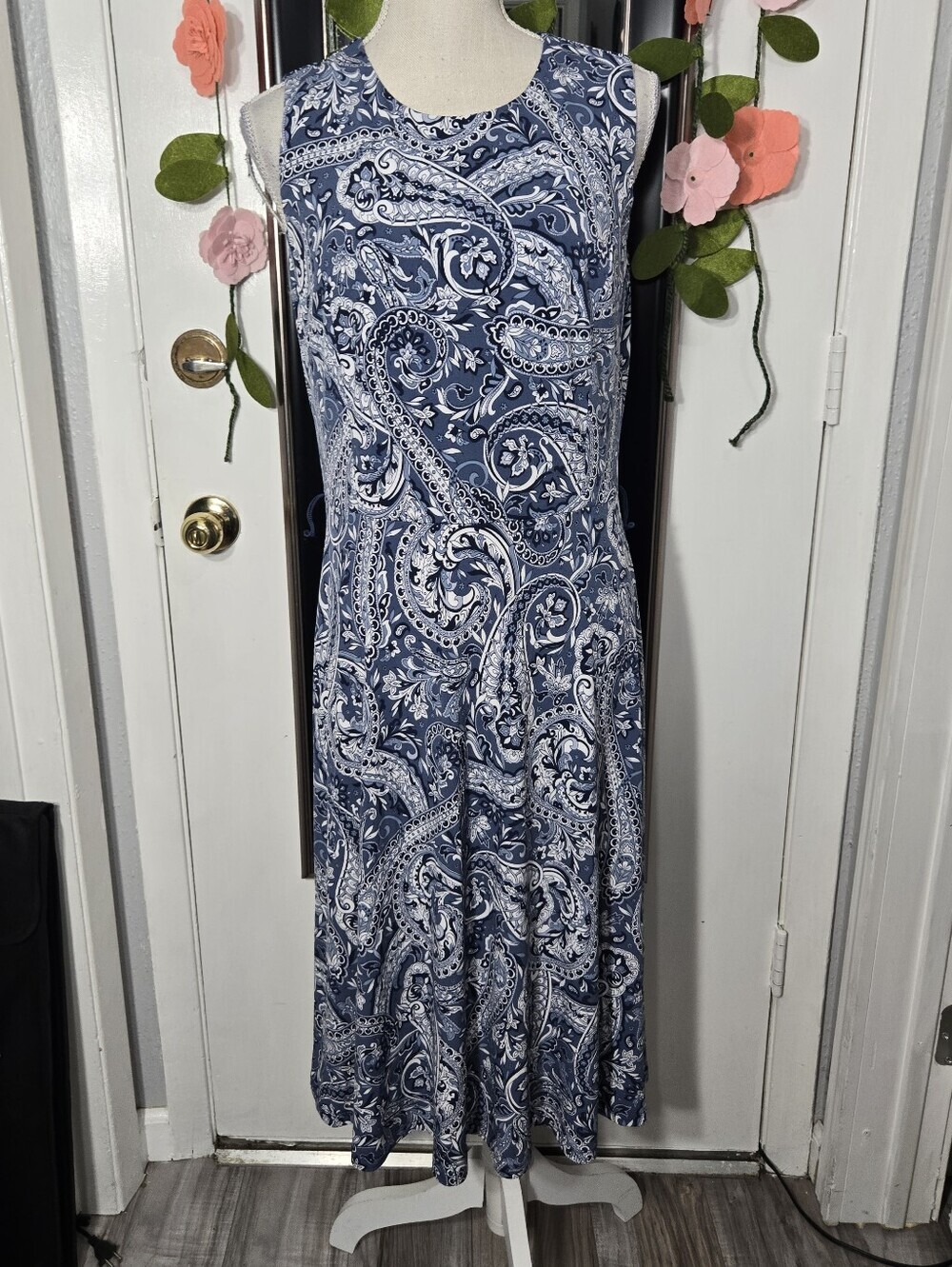Charter Club Sleeveless Blue Paisley Dress Midi Sz M